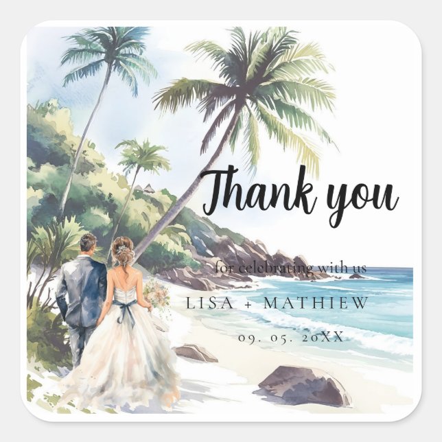 Minimalist Summer Beach Destination Wedding Square Sticker (Front)