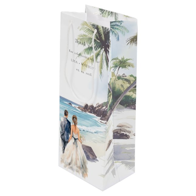 Minimalist Summer Beach Destination Wedding Wine Gift Bag (Front Angled)