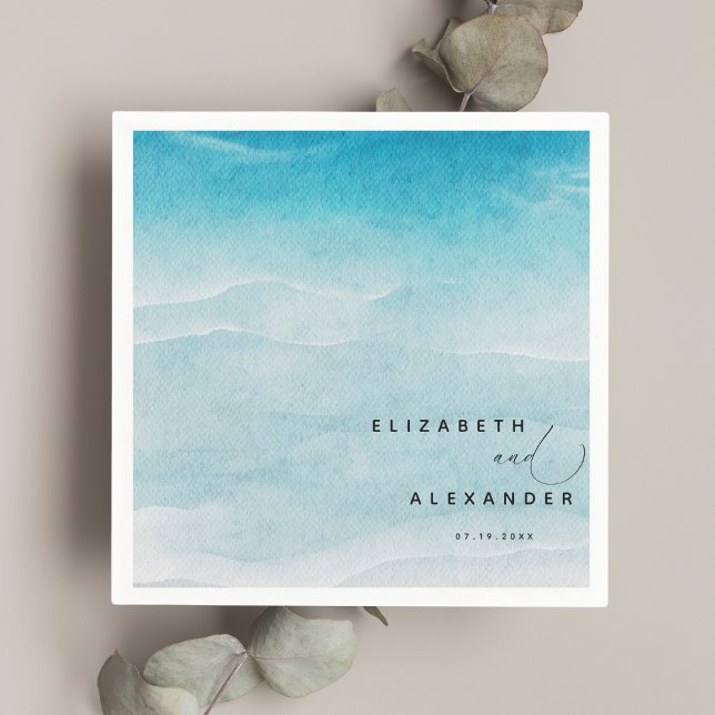 Minimalist Summer Blue Ocean Beach Wedding  Napkin (Creator Uploaded)