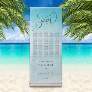 Minimalist Summer Blue Ocean Beach Wedding Retractable Banner