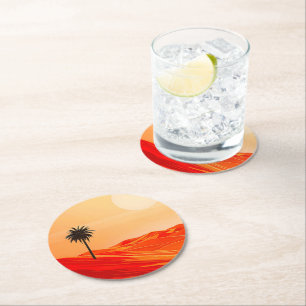 Minimalist Summer Desert Oasis Round Paper Coaster