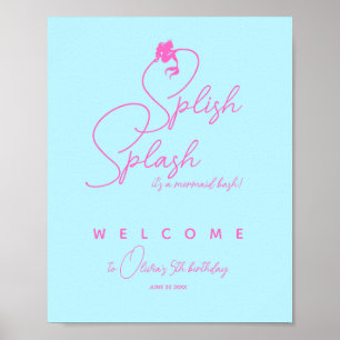 Minimalist Summer Girl Mermaid Birthday Welcome Poster