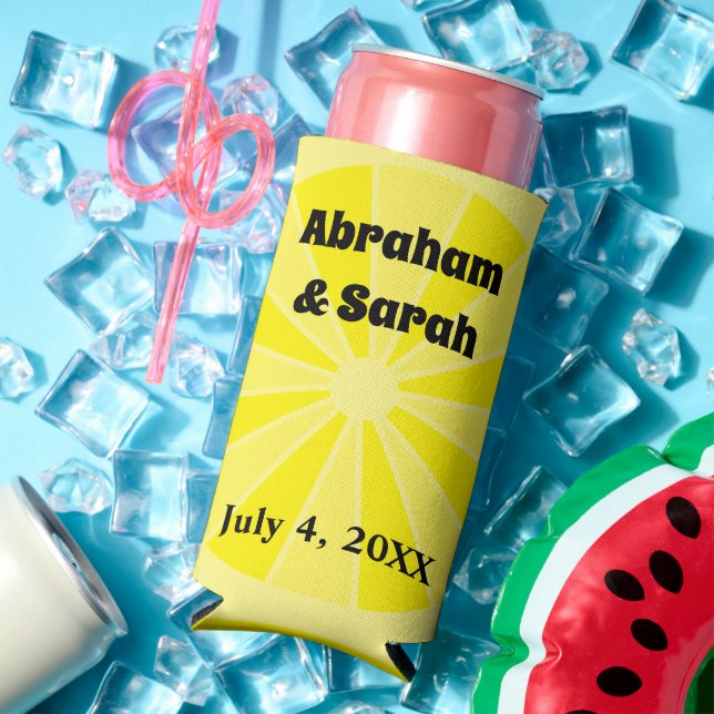 Minimalist Summer Lemon Slice Wedding Favours Seltzer Can Cooler (In Situ Summer)