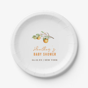 Minimalist Summer Orange Citrus Baby Shower Paper Plate