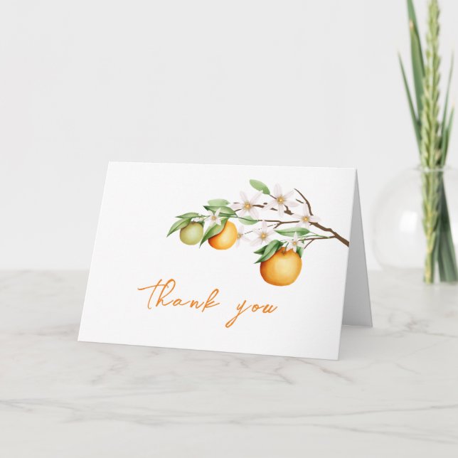 Minimalist Summer Orange Citrus Baby Shower  Thank You Card (Front)