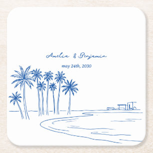 Minimalist Summer Romantic Palm Whimsical Wedding Square Paper Coaster