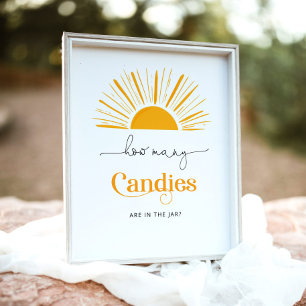 Minimalist sun how many candies baby shower poster