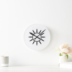 Minimalist Sun Symbol Throw Pillow Round Clock
