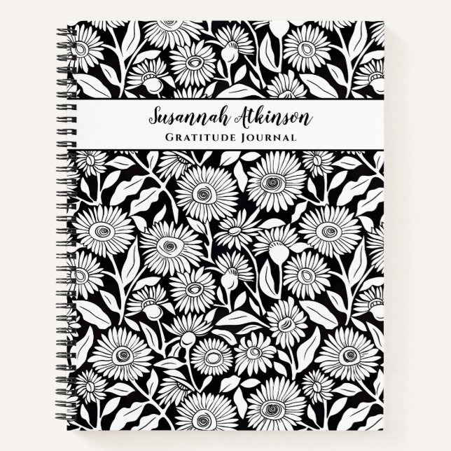Minimalist Sunflower Black and White Notebook (Front)