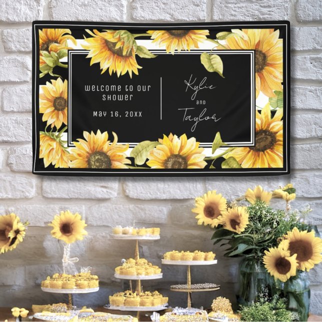 Minimalist Sunflower Black White Wedding Shower Banner (Creator Uploaded)