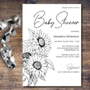 Minimalist Sunflower on White Baby Shower Invitation