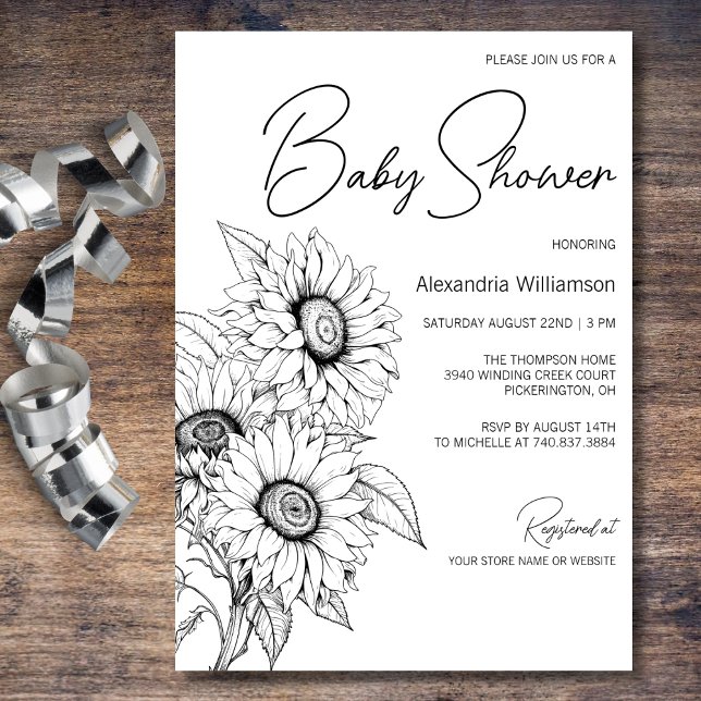 Minimalist Sunflower on White Baby Shower  Invitation (Creator Uploaded)