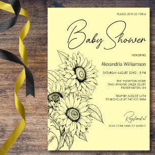 Minimalist Sunflower on Yellow Baby Shower  Invitation