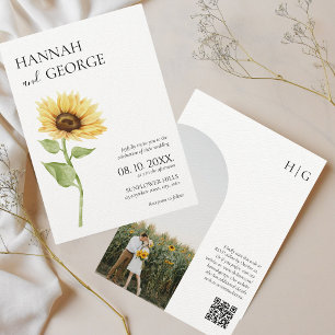 Minimalist Sunflower Photo Arch QR code Wedding  Invitation