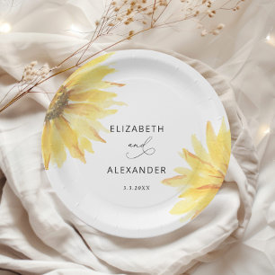 Minimalist sunflower wedding paper plate