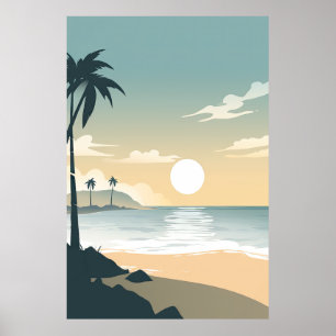 Minimalist Sunset at a Tropical Beach Poster