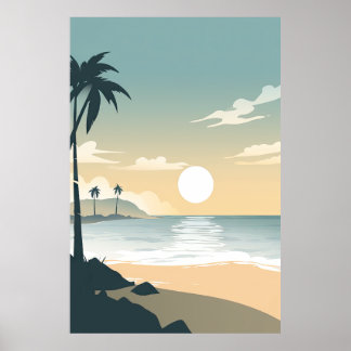 Minimalist Sunset at a Tropical Beach Poster
