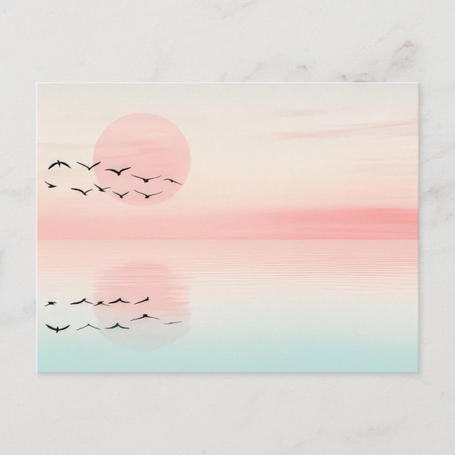 Minimalist Sunset Beach Coastal Art Postcard  (Front)