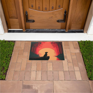 Minimalist Sunset Black Labrador Dog Doormat