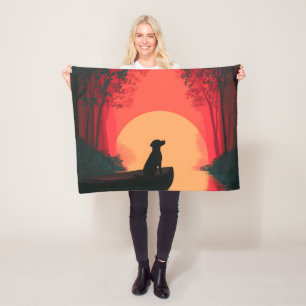 Minimalist Sunset Black Labrador Dog Fleece Blanket
