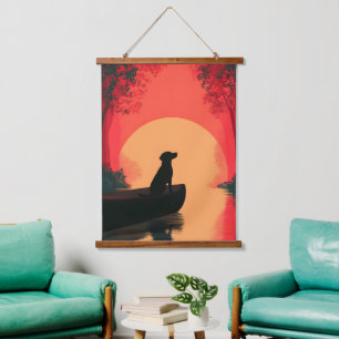 Minimalist Sunset Black Labrador Dog Hanging Tapestry
