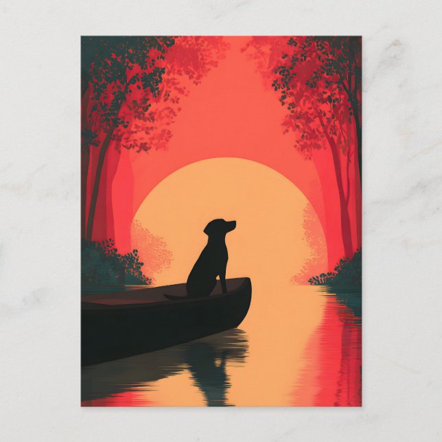 Minimalist Sunset Black Labrador Dog Holiday Postcard (Front)