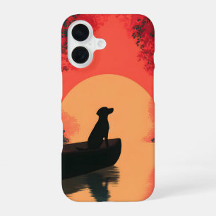 Minimalist Sunset Black Labrador Dog iPhone 16 Case