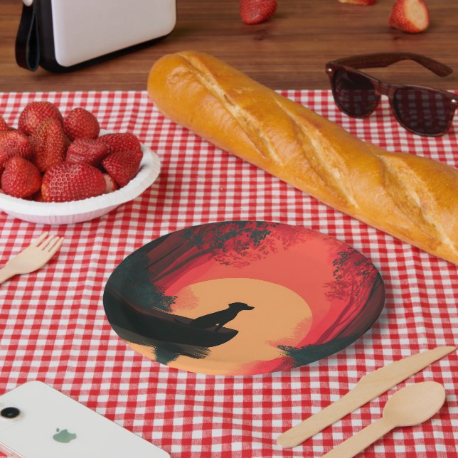 Minimalist Sunset Black Labrador Dog Paper Plate (Picnic)