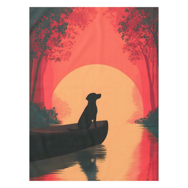 Minimalist Sunset Black Labrador Dog Tablecloth (Front)