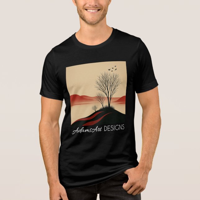 Minimalist Sunset Landscape Tree Silhouette Tri-Blend Shirt (Front)