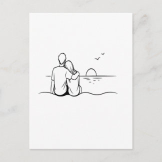 Minimalist Sunset Moment Line Art Announcement Postcard