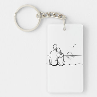 Minimalist Sunset Moment Line Art Key Ring