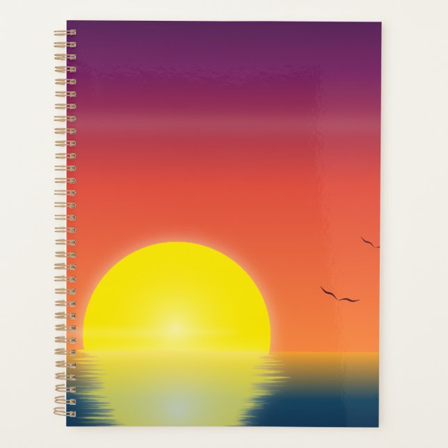 Minimalist Sunset Ocean Notebook | Golden Hour Sea Planner (Front)