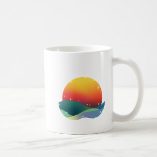 Minimalist Sunset Over Abstract Ocean with Stars Coffee Mug
