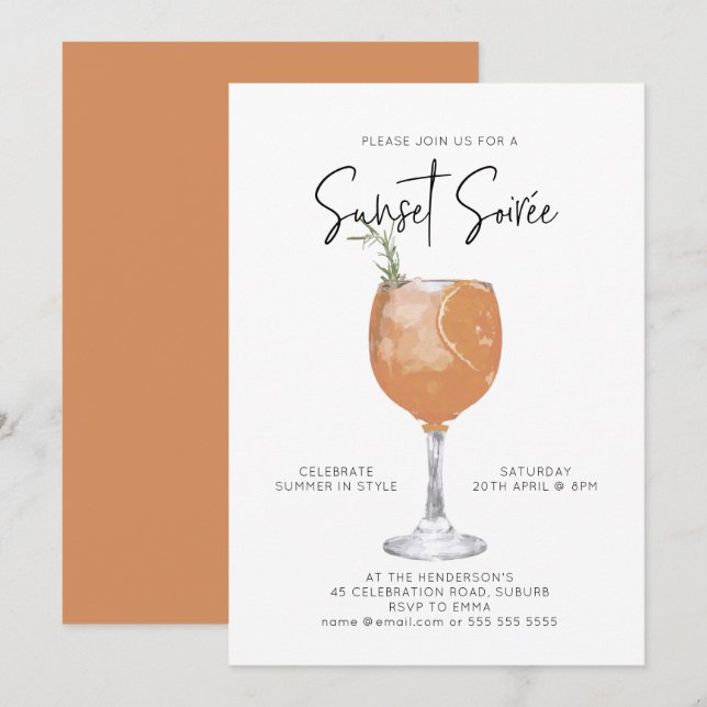 Minimalist Sunset Summer Cocktail Party Invitation (Front/Back)