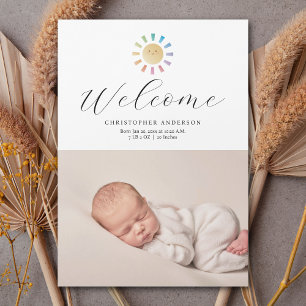 Minimalist Sunshine Boy Photo Birth Announcement