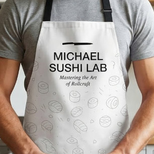 Minimalist Sushi Pattern with Chef Knife Typograph Apron