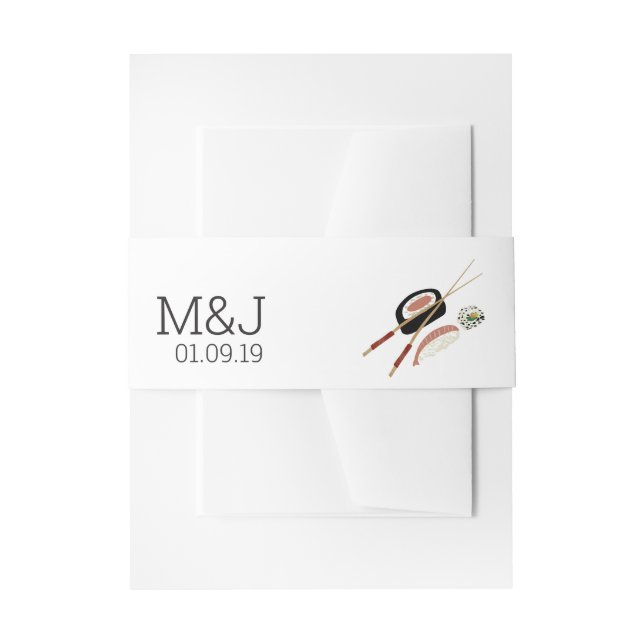 Minimalist Sushi Roll Chopsticks Asian Wedding Invitation Belly Band (Front Example)