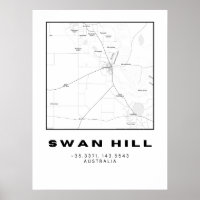 Minimalist Swan Hill Map with Coordinates | 
