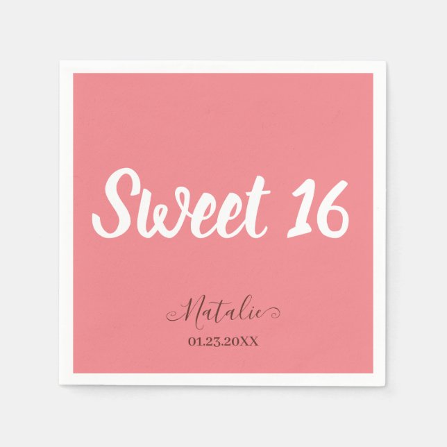 Minimalist Sweet 16 Party Napkins (Front)