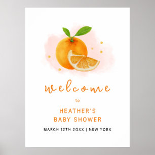 Minimalist Sweet Orange Citrus Baby Shower Welcome Poster