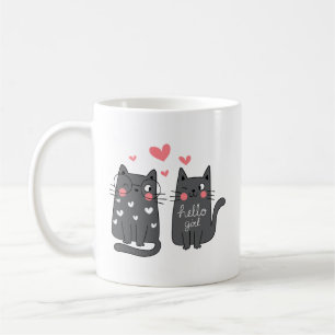 Minimalist Sweet Playful Two Gray Cat Pink Heart   Coffee Mug