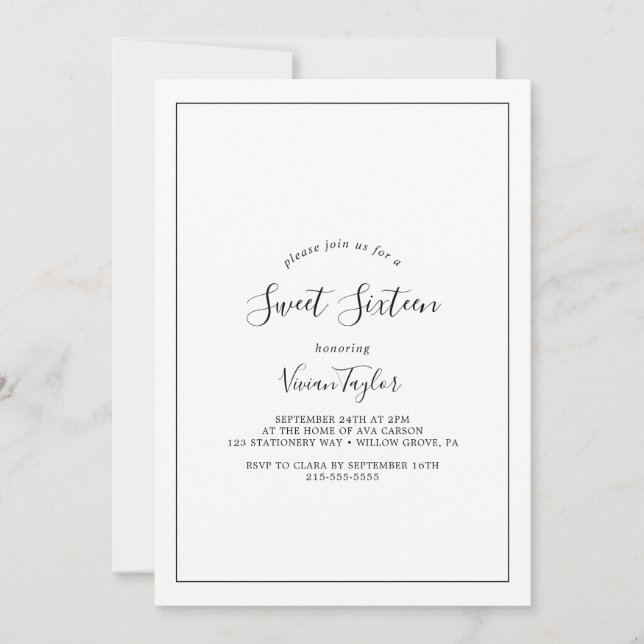 Minimalist Sweet Sixteen Birthday Invitation (Front)