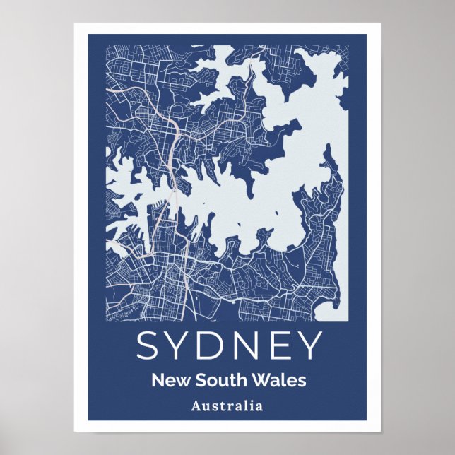 Minimalist Sydney Map | Modern Blue Grey Wall Art (Front)