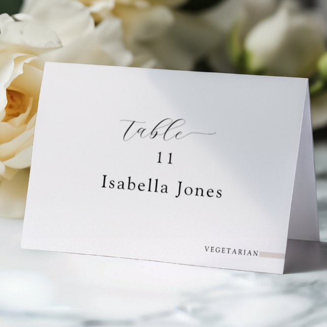Minimalist Table Place Card with Meal Choice (Elegant Table Place Cards)
