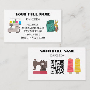 Minimalist Tailor QR Code Sewing Machine Business Card