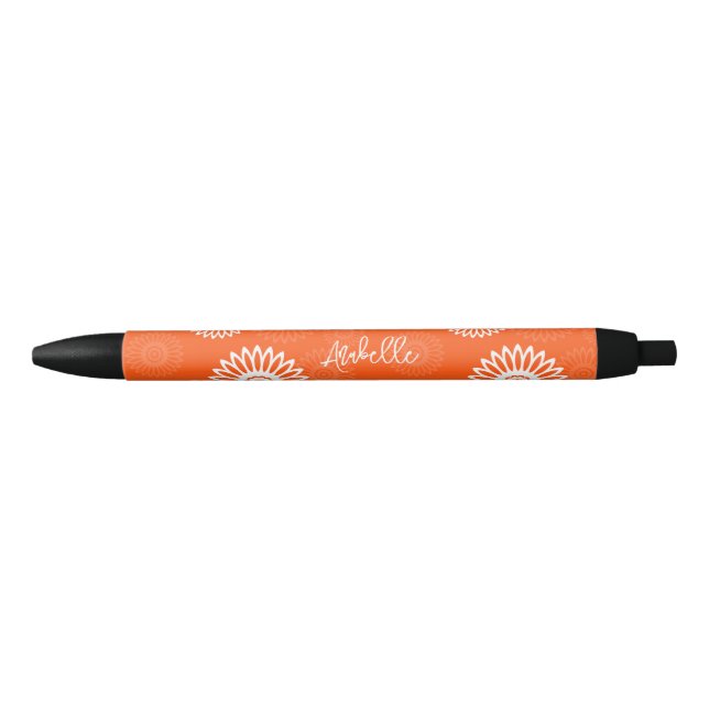 Minimalist tangerine orange daisy floral Name  Black Ink Pen (Front)