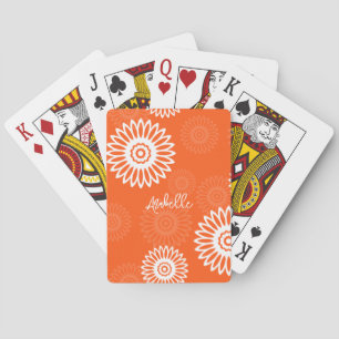 Minimalist tangerine orange daisy floral Name  Playing Cards