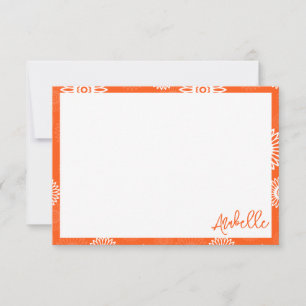 Minimalist tangerine orange daisy floral Name  Thank You Card