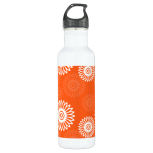 Minimalist tangerine orange daisy floral pattern 710 ml water bottle